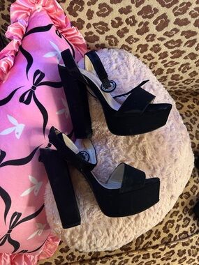 Black Platform Block Heel Sandals - Women's